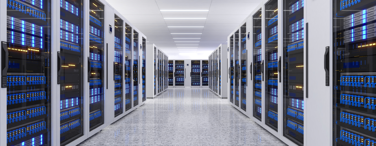 A banner photo of the inside of a purpose-built data centre