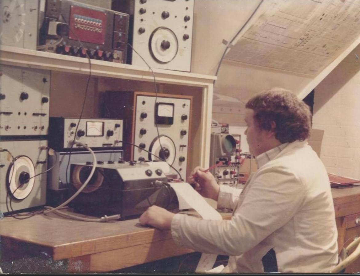 An old colour photo taken in 1972 of Peter Hunnaball in the testing lab
